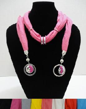 Scarf Necklace--Two Color Rings with End Charms--76"